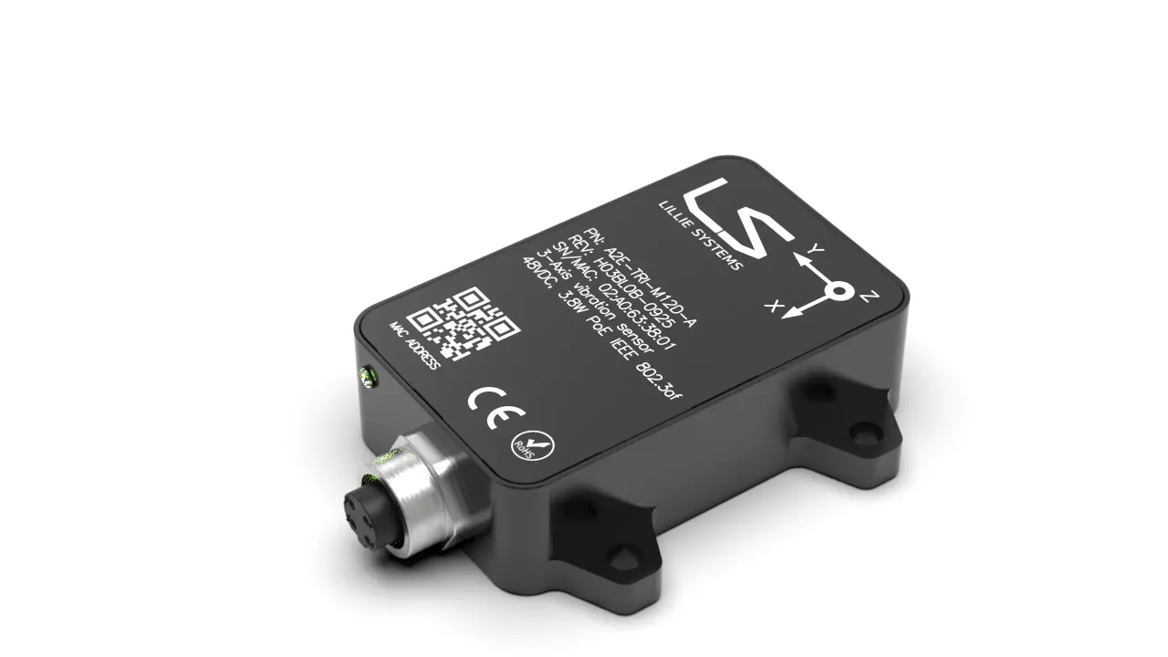 A2E-TRI-M12D-F-A flanged triple accelerometer over Ethernet and PoE